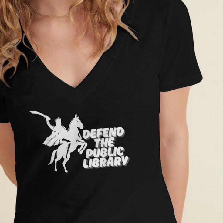 Defend Public Library Support Local Library Book Lover Women's Jersey Short Sleeve Deep V-Neck Tshirt