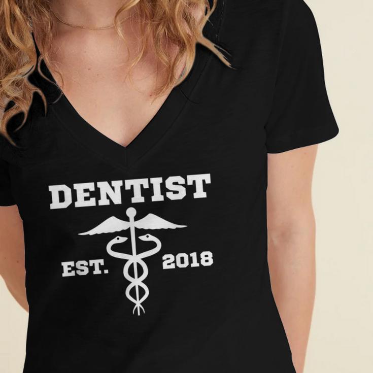 Dentist Dr GraduationShirt Student Dentist Est 2018 Women's Jersey Short Sleeve Deep V-Neck Tshirt