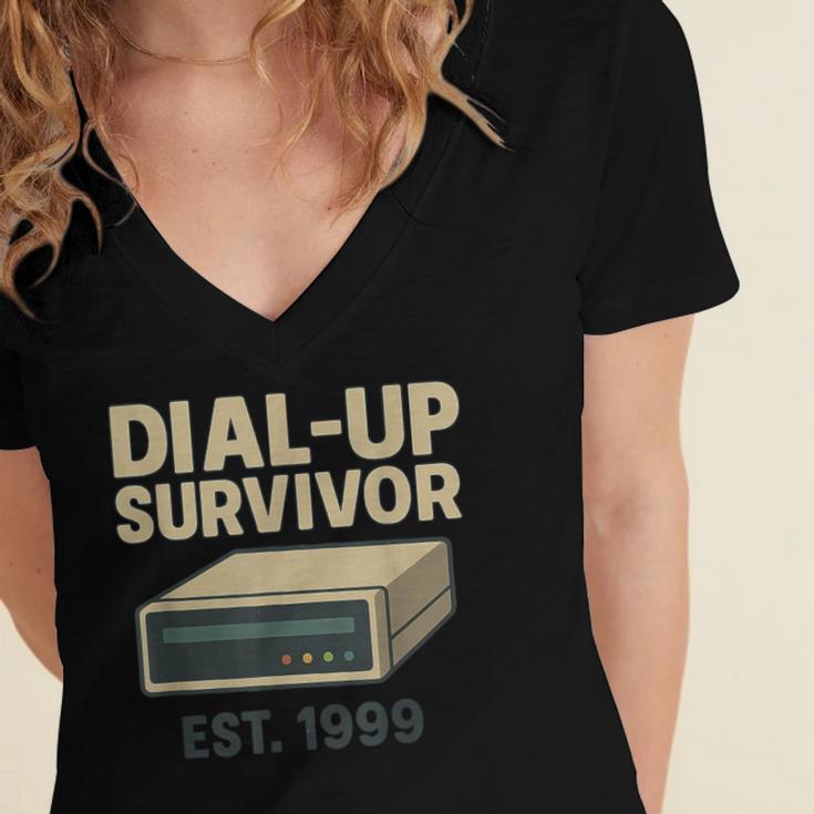 Dial Up Survivor Retro 90s Internet Nostalgia Women's Jersey Short Sleeve Deep V-Neck Tshirt