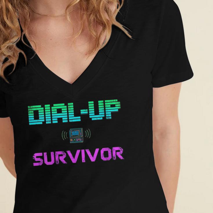 Dial Up Survivor Retro Modem Nostalgia Tech Top Women's Jersey Short Sleeve Deep V-Neck Tshirt Dial Up Survivor Retro Modem Nostalgia Tech Top Women's Jersey Short Sleeve Deep V-Neck Tshirt