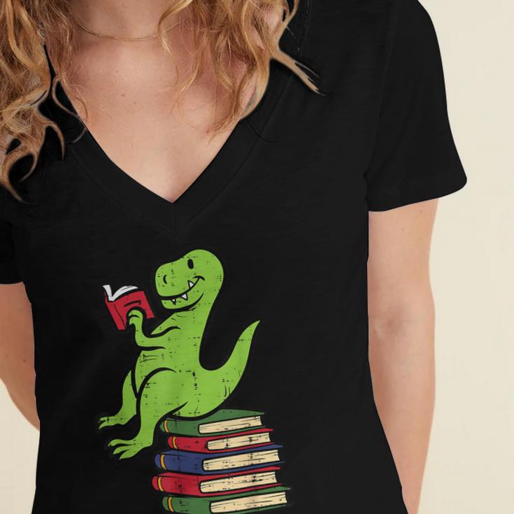 Dino Reading Read Reading Librarian Book Men Boys Kids Women's Jersey Short Sleeve Deep V-Neck Tshirt Dino Reading Read Reading Librarian Book Men Boys Kids Women's Jersey Short Sleeve Deep V-Neck Tshirt