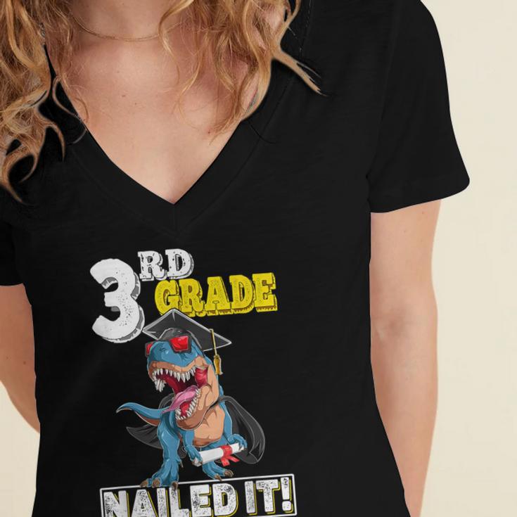 Dinosaur Graduation Cap Gown 3rd Grade Graduate Nailed It Women's Jersey Short Sleeve Deep V-Neck Tshirt