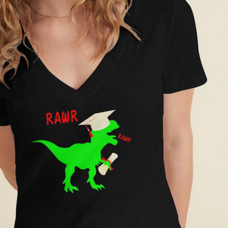 Dinosaur Rawr Diploma Grad Graduate Graduation Women's Jersey Short Sleeve Deep V-Neck Tshirt