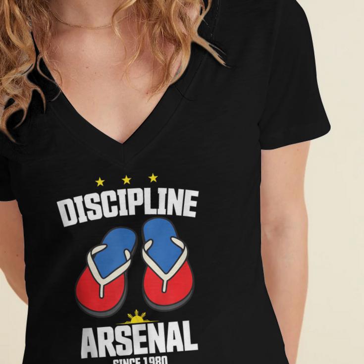 Discipline Arsenal Pinoy Nostalgia Filipino Tsinelas Women's Jersey Short Sleeve Deep V-Neck Tshirt Discipline Arsenal Pinoy Nostalgia Filipino Tsinelas Women's Jersey Short Sleeve Deep V-Neck Tshirt