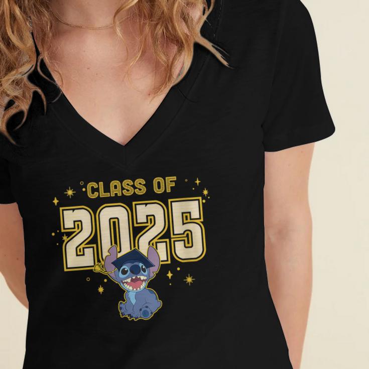 Disney Lilo & Stitch Graduation 2025 Stitch Collegiate Women's Jersey Short Sleeve Deep V-Neck Tshirt