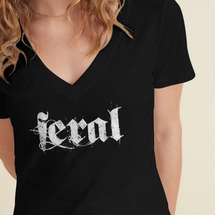 Distressed Sarcastic Wild Women Introvert People Men Feral Women's Jersey Short Sleeve Deep V-Neck Tshirt