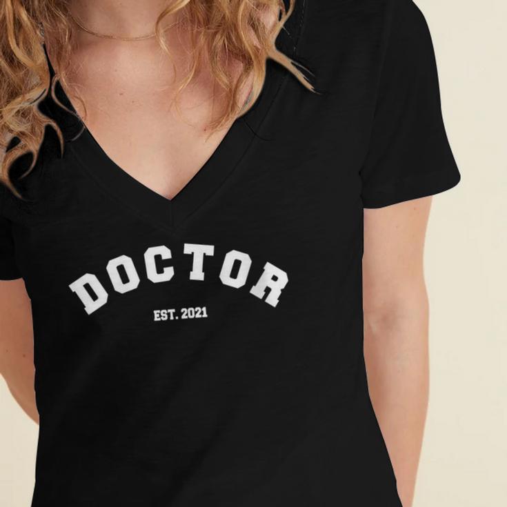 Doctor 2021 Est Medical Doctor Med School Graduation Women's Jersey Short Sleeve Deep V-Neck Tshirt