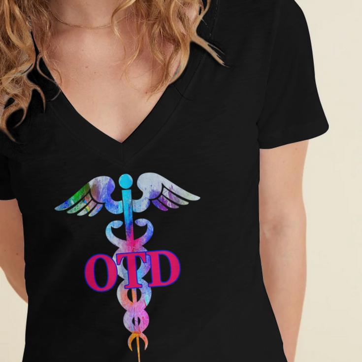 Doctor Of Occupational Therapy OTD Caduceus Graduation Women's Jersey Short Sleeve Deep V-Neck Tshirt