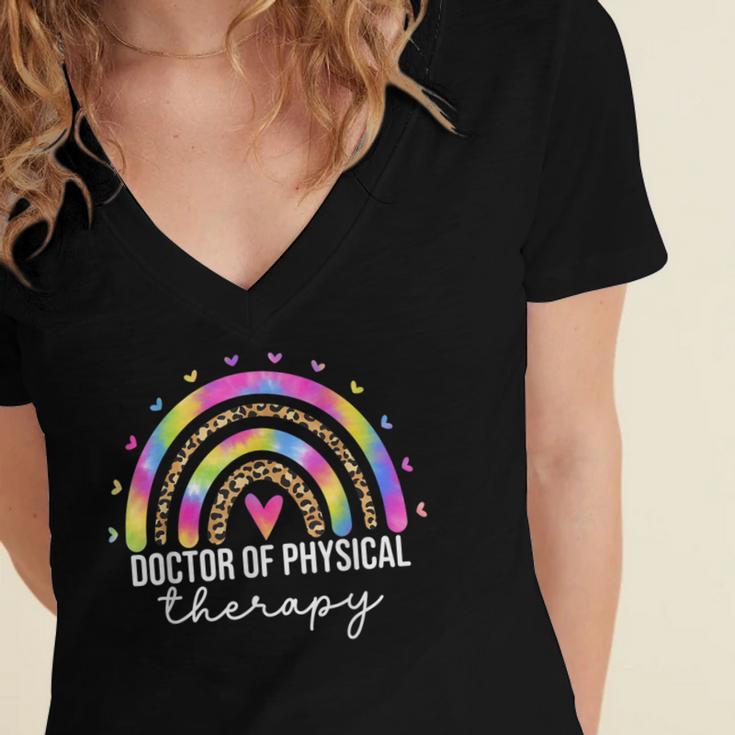Doctor Of Physical Therapy Therapist DPT Graduation Rainbow Women's Jersey Short Sleeve Deep V-Neck Tshirt