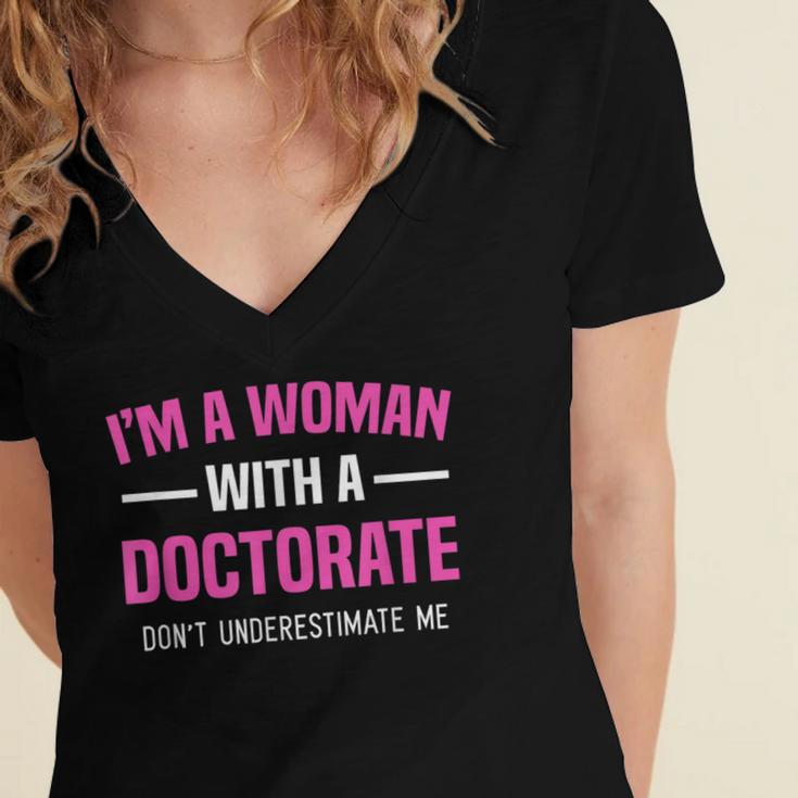 Doctoral Degree Graduation Woman With a Doctorate Women's Jersey Short Sleeve Deep V-Neck Tshirt