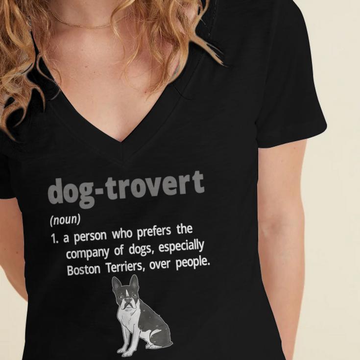Dog-Trovert Boston Terrier Humor Definition Introvert Women's Jersey Short Sleeve Deep V-Neck Tshirt