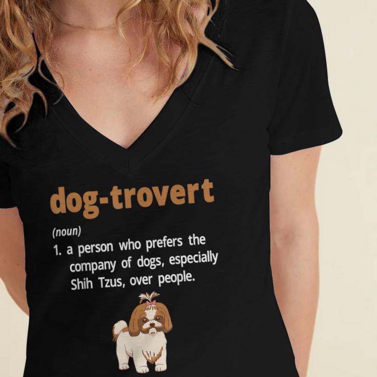 Dog-Trovert Shih Tzu Humor Definition Introvert Women's Jersey Short Sleeve Deep V-Neck Tshirt Dog-Trovert Shih Tzu Humor Definition Introvert Women's Jersey Short Sleeve Deep V-Neck Tshirt