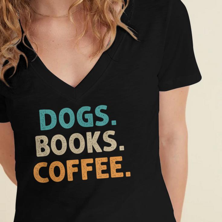 Dogs Books Coffee Book Lover Dogs Coffee Women's Jersey Short Sleeve Deep V-Neck Tshirt
