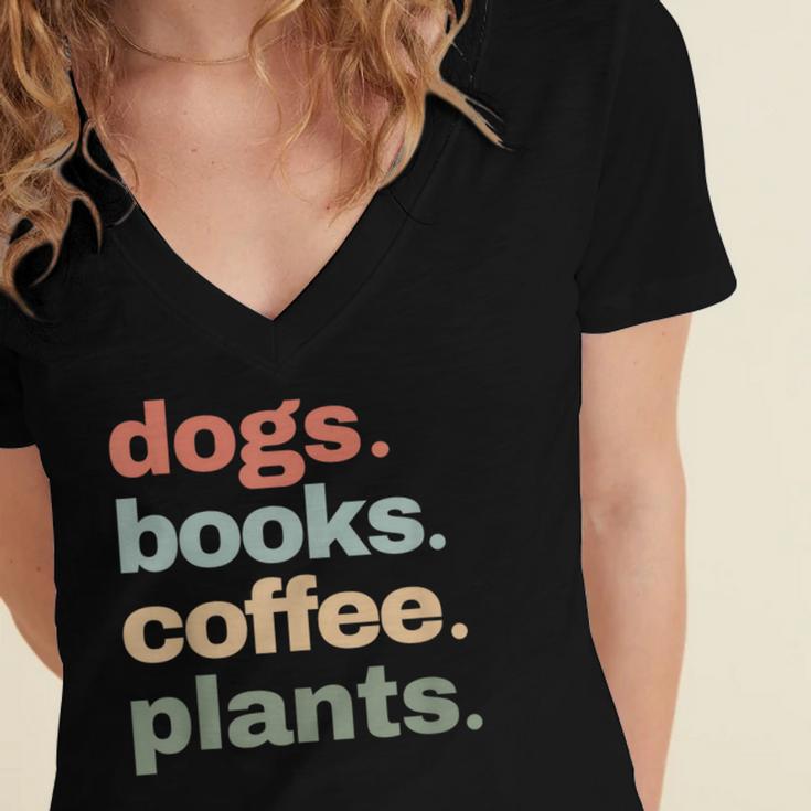 Dogs Books Coffee Plant Lover Gardening Cute Mom Life Women's Jersey Short Sleeve Deep V-Neck Tshirt