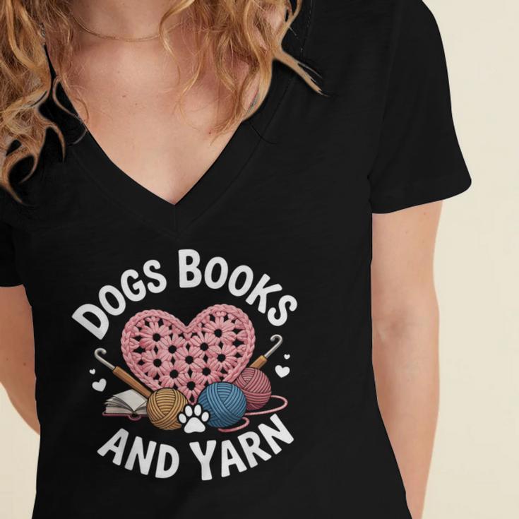 Dogs Books And Yarn Crocheting Women's Jersey Short Sleeve Deep V-Neck Tshirt