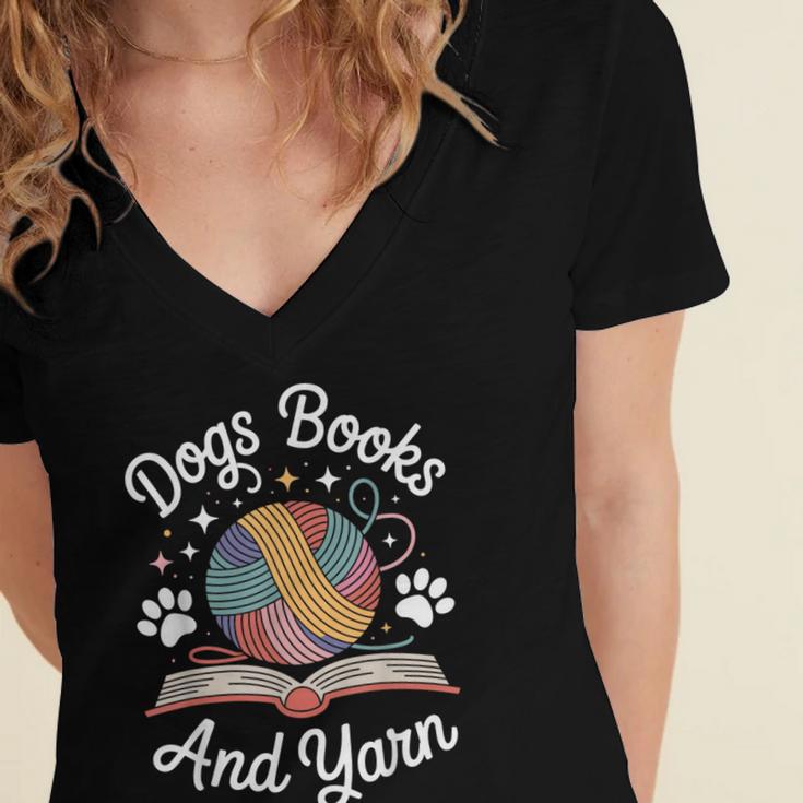 Dogs Books And Yarn Knitter Knitting Women's Jersey Short Sleeve Deep V-Neck Tshirt