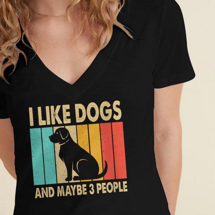 I Like Dogs And Maybe 3 People Introvert Women's Jersey Short Sleeve Deep V-Neck Tshirt