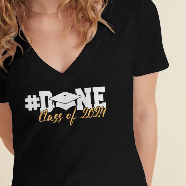 DONE Class Of 2024 Graduation For Her Him Grad Senior 2024 Women's Jersey Short Sleeve Deep V-Neck Tshirt