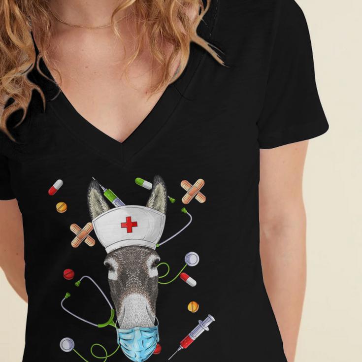 Donkey Nurse RN ER Nursing School Graduation Women's Jersey Short Sleeve Deep V-Neck Tshirt