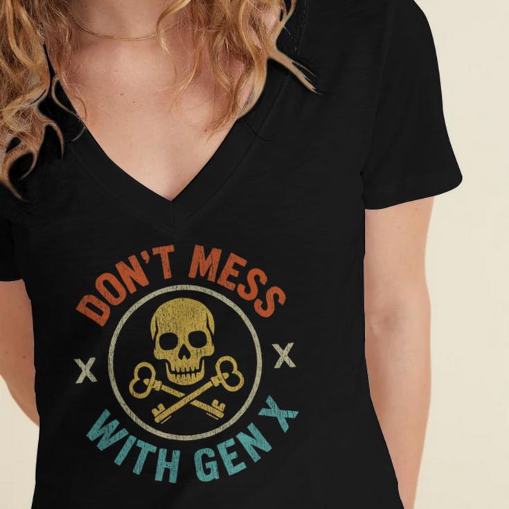 Don't Mess With Gen X Vintage Grunge Skull 80s Nostalgia Women's Jersey Short Sleeve Deep V-Neck Tshirt Don't Mess With Gen X Vintage Grunge Skull 80s Nostalgia Women's Jersey Short Sleeve Deep V-Neck Tshirt