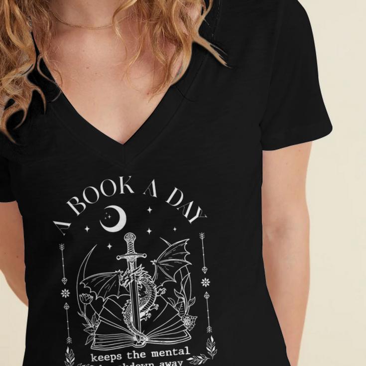 Dragon A Book A Day Keeps The Mental Breakdown Away Women's Jersey Short Sleeve Deep V-Neck Tshirt