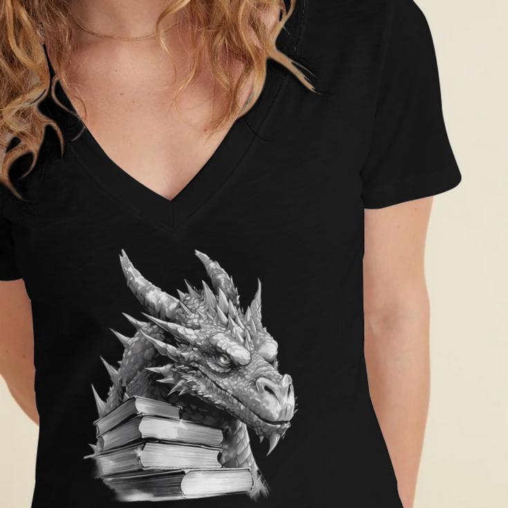 Dragon Book Women's Jersey Short Sleeve Deep V-Neck Tshirt