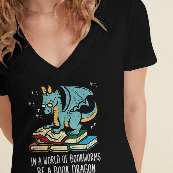 Be A Dragon Read Reading Book Librarian Men Women Kids Women's Jersey Short Sleeve Deep V-Neck Tshirt
