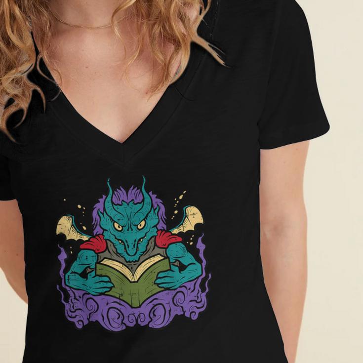 Dragon Read Reading Librarian Book Across America Kids Women's Jersey Short Sleeve Deep V-Neck Tshirt