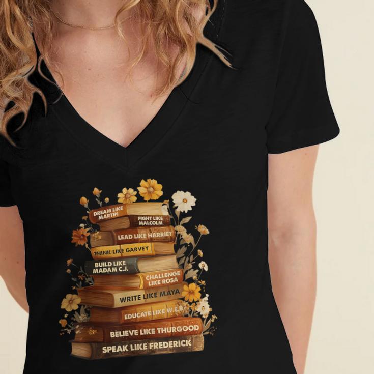 Dream Like Martin Floral Book History Month Women Men Women's Jersey Short Sleeve Deep V-Neck Tshirt