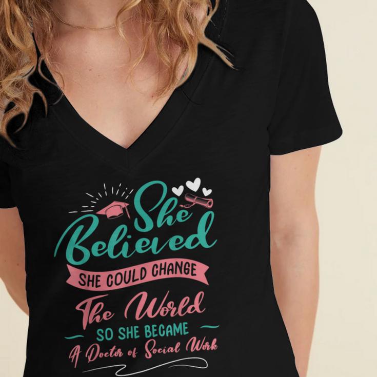 DSW Graduation So She Became A Doctor Of Social Work Women's Jersey Short Sleeve Deep V-Neck Tshirt