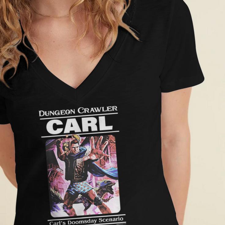 Dungeon Crawler Carl Vintage Paperback Illustration Book Women's Jersey Short Sleeve Deep V-Neck Tshirt