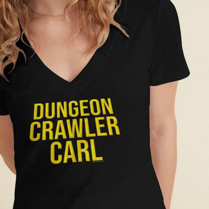 Dungeon Crawler Carl Yellow Text Logo LitRPG Series Book Women's Jersey Short Sleeve Deep V-Neck Tshirt