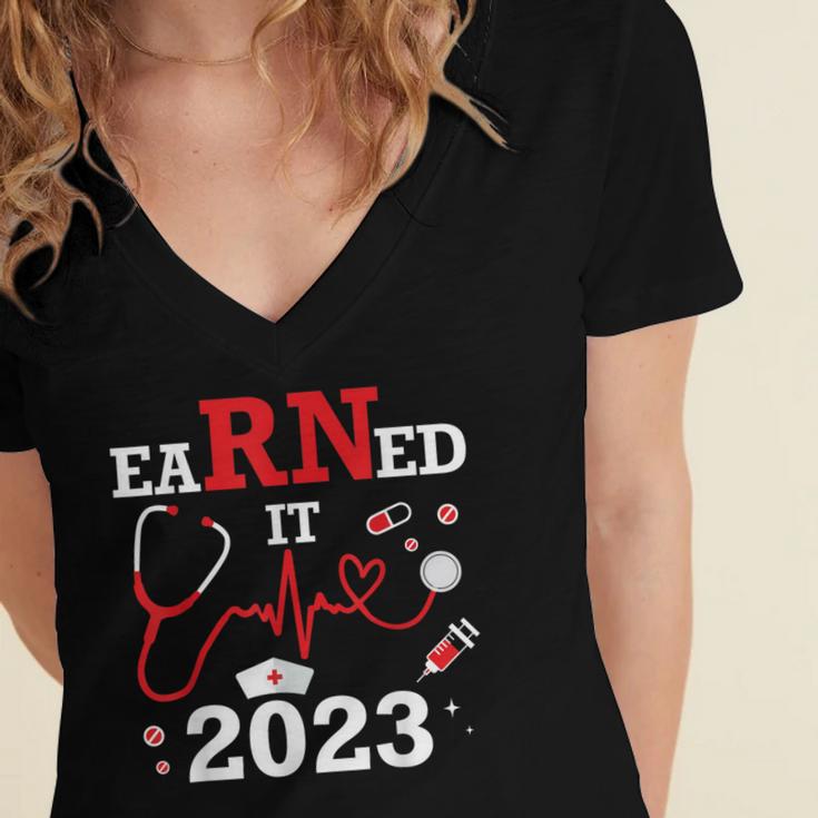 Earned It 2023 For Nurse Graduation Or RN LPN Class Of Women's Jersey Short Sleeve Deep V-Neck Tshirt