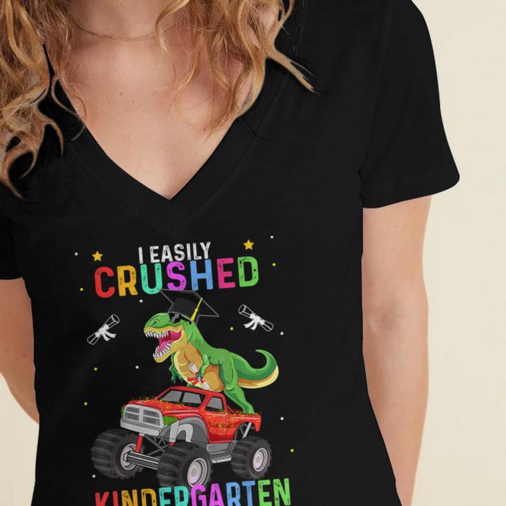 I Easily Crushed Kindergarten Graduation 2022 Truck Dinosaur Women's Jersey Short Sleeve Deep V-Neck Tshirt
