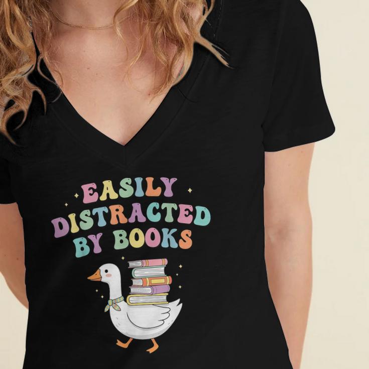 Easily Distracted By Books Silly-Goose Bookish Library Read Women's Jersey Short Sleeve Deep V-Neck Tshirt Easily Distracted By Books Silly-Goose Bookish Library Read Women's Jersey Short Sleeve Deep V-Neck Tshirt