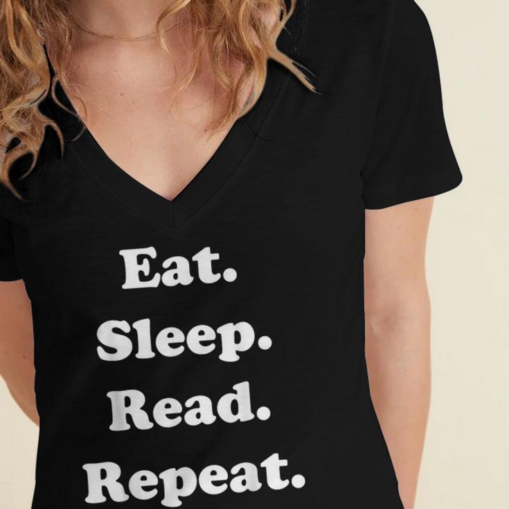 Eat Sleep Read Repeat Book Enthusiast Women's Jersey Short Sleeve Deep V-Neck Tshirt