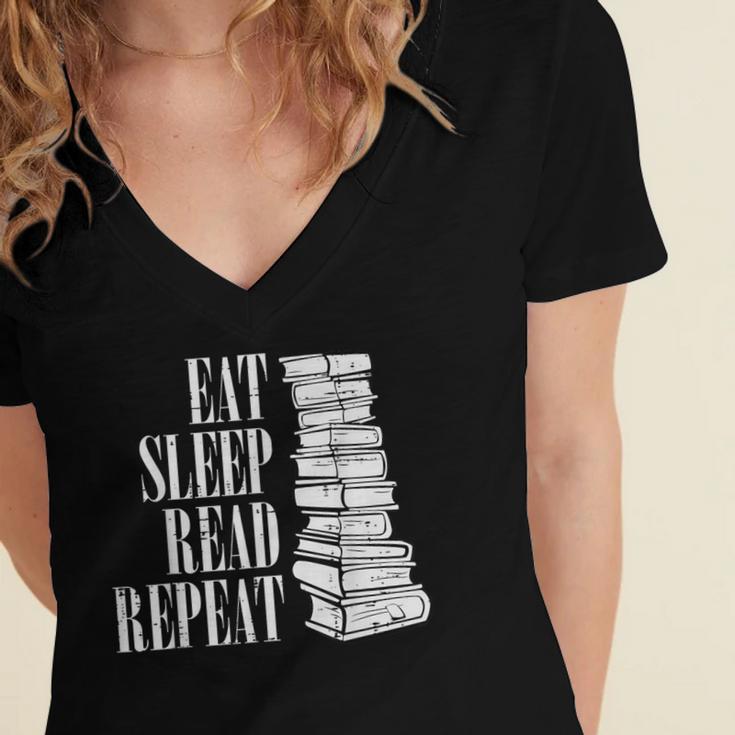 Eat Sleep Read Repeat Reading Book Librarian Men Women Kids Women's Jersey Short Sleeve Deep V-Neck Tshirt Eat Sleep Read Repeat Reading Book Librarian Men Women Kids Women's Jersey Short Sleeve Deep V-Neck Tshirt