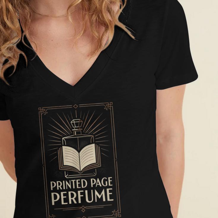 Printed Page Perfume Book Lover Saying Women's Jersey Short Sleeve Deep V-Neck Tshirt