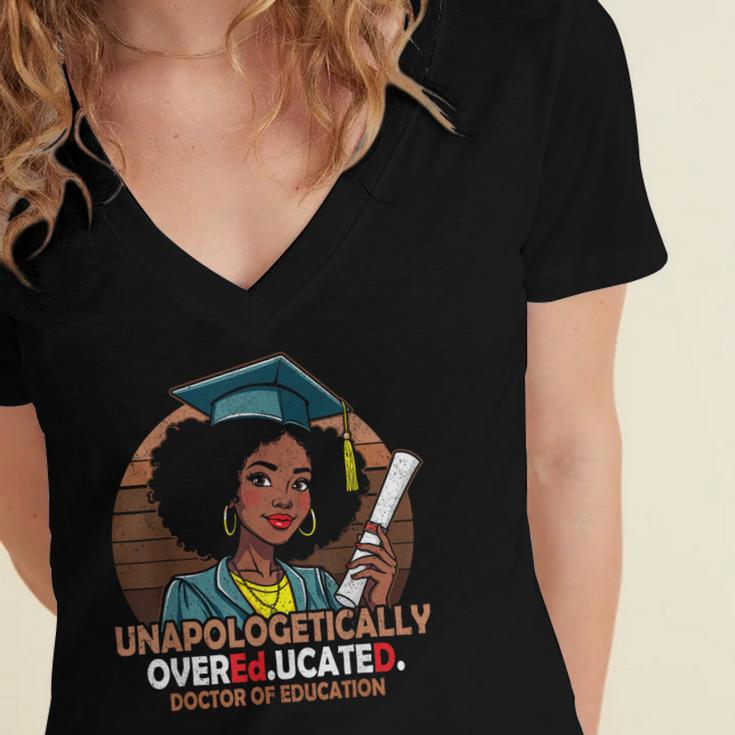 EdD Black Girls Doctor Of Education Graduation Black Women Women's Jersey Short Sleeve Deep V-Neck Tshirt
