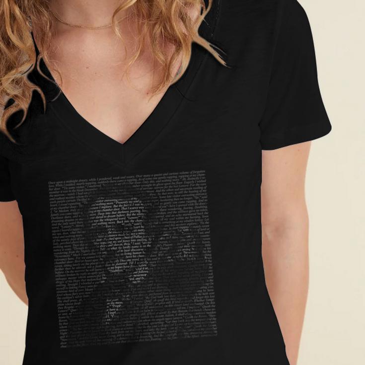 Edgar Allen Poe & Raven Reading Bookworm Reader Women's Jersey Short Sleeve Deep V-Neck Tshirt