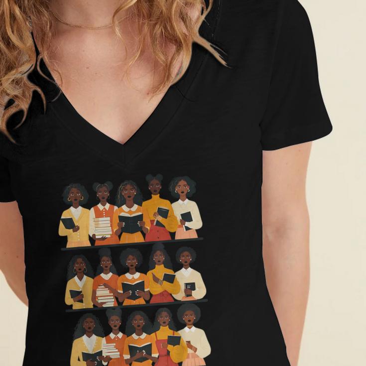 Educated Afro Women Girl Reading Book Future HBCU Grad Women's Jersey Short Sleeve Deep V-Neck Tshirt Educated Afro Women Girl Reading Book Future HBCU Grad Women's Jersey Short Sleeve Deep V-Neck Tshirt