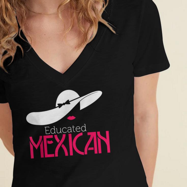 Educated Mexican Graduation Shirt For Women Women's Jersey Short Sleeve Deep V-Neck Tshirt