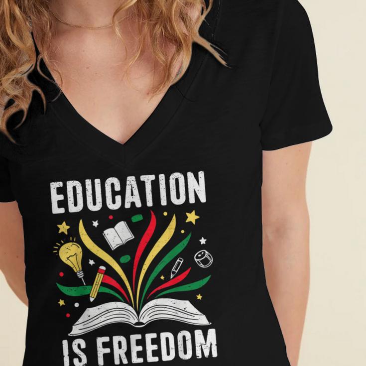 Education Is Freedom Books History Teacher Kids Women's Jersey Short Sleeve Deep V-Neck Tshirt Education Is Freedom Books History Teacher Kids Women's Jersey Short Sleeve Deep V-Neck Tshirt