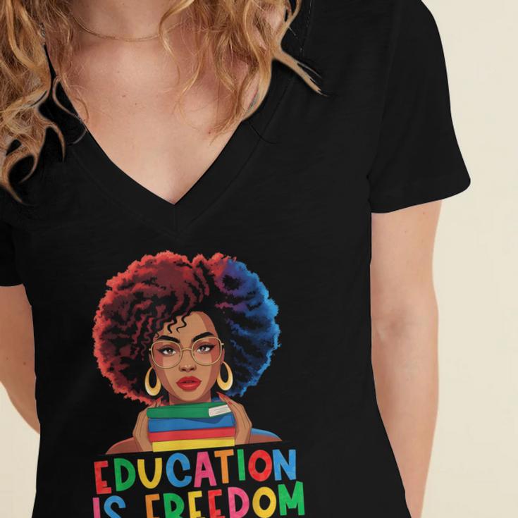Education Is Freedom History Girl Women Book Lover Women's Jersey Short Sleeve Deep V-Neck Tshirt Education Is Freedom History Girl Women Book Lover Women's Jersey Short Sleeve Deep V-Neck Tshirt