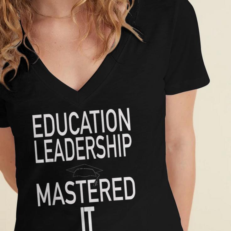 Education Leadership Masters Graduation Shirt Women's Jersey Short Sleeve Deep V-Neck Tshirt