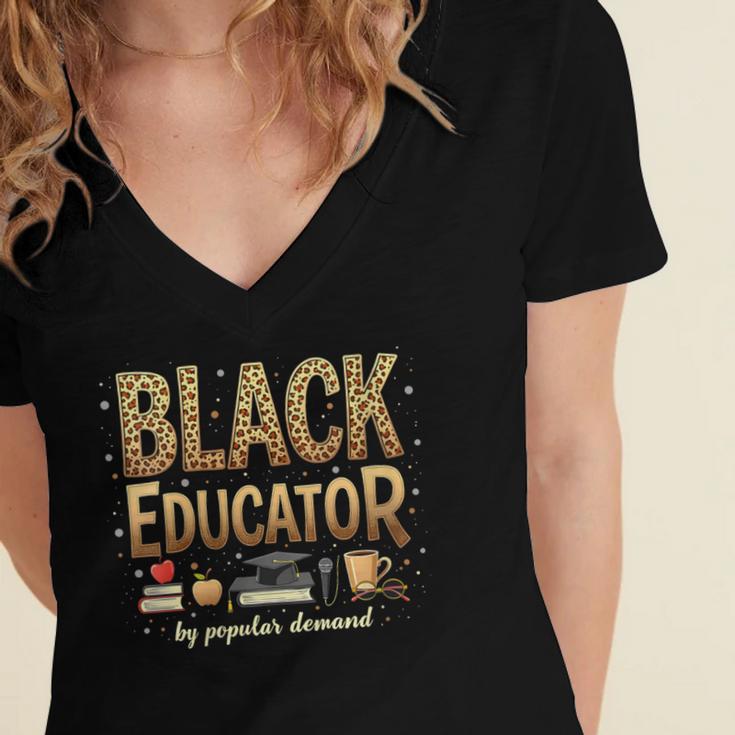 Educator By Popular Demand African American Book Lover Women's Jersey Short Sleeve Deep V-Neck Tshirt