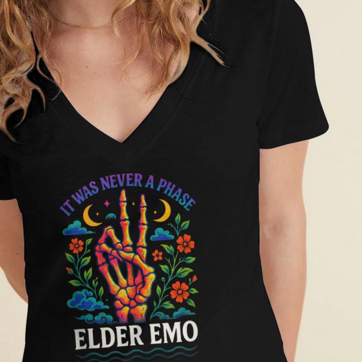 Elder Emo Nostalgia Skeleton Hand Women's Jersey Short Sleeve Deep V-Neck Tshirt