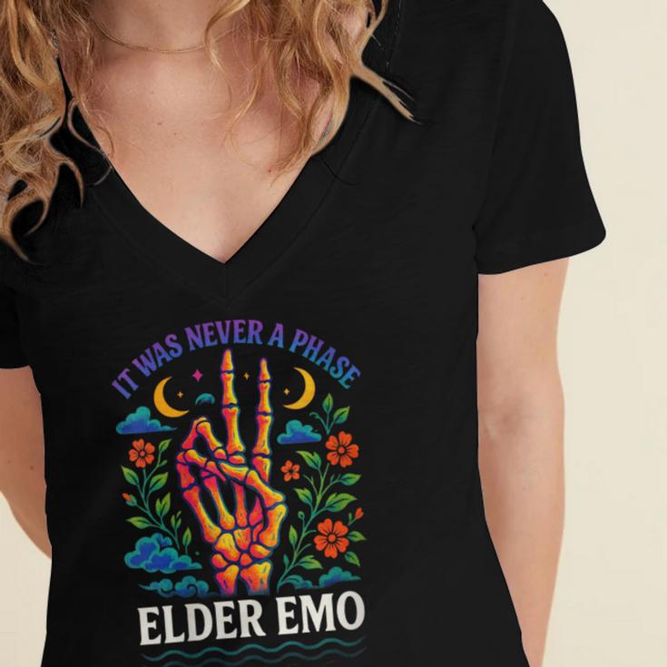 Elder Emo Nostalgia Skeleton Hand Women's Jersey Short Sleeve Deep V-Neck Tshirt