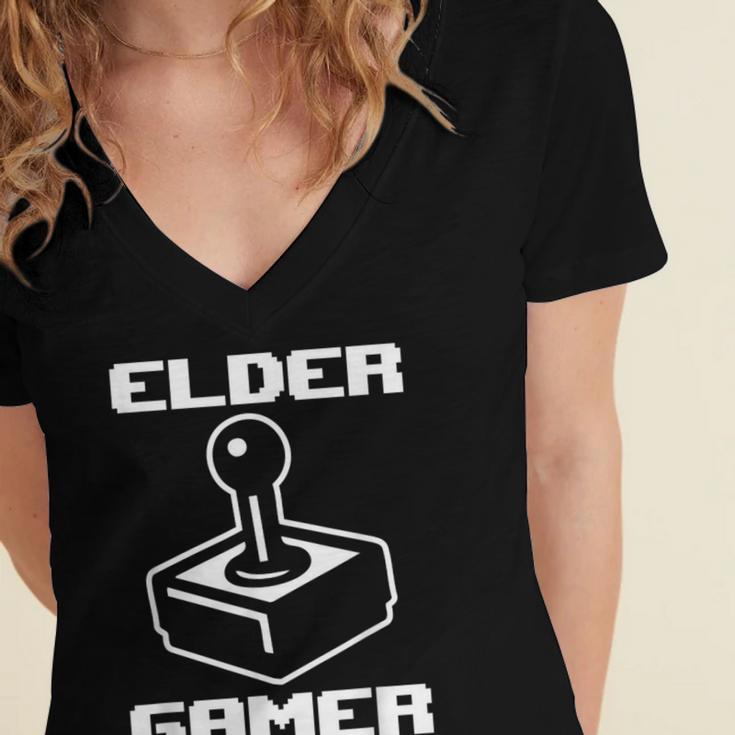 Elder Gamer Retro Video Game Nostalgia Old Gamer Women's Jersey Short Sleeve Deep V-Neck Tshirt Elder Gamer Retro Video Game Nostalgia Old Gamer Women's Jersey Short Sleeve Deep V-Neck Tshirt