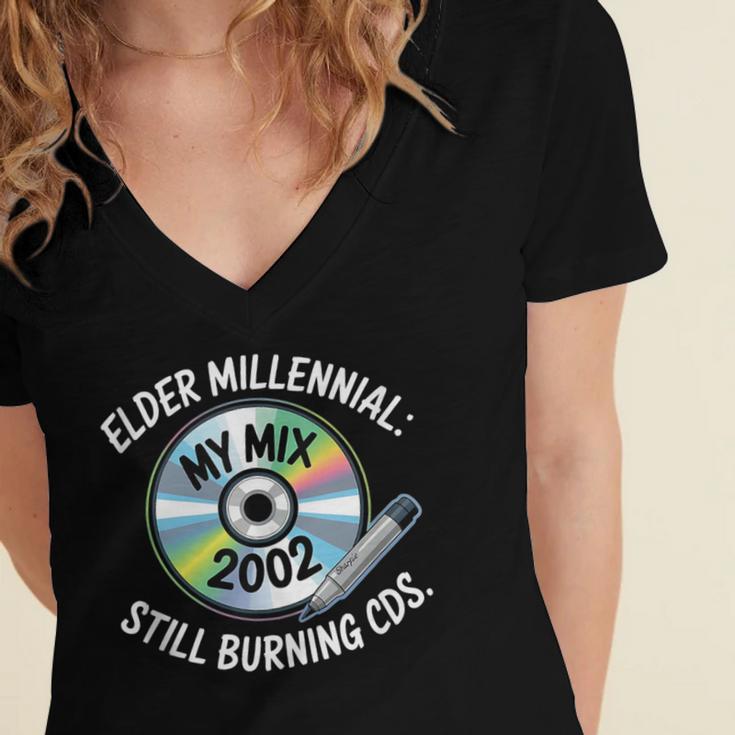 Elder Millennials Embracing 90s CDs Nostalgia Vibes Women's Jersey Short Sleeve Deep V-Neck Tshirt